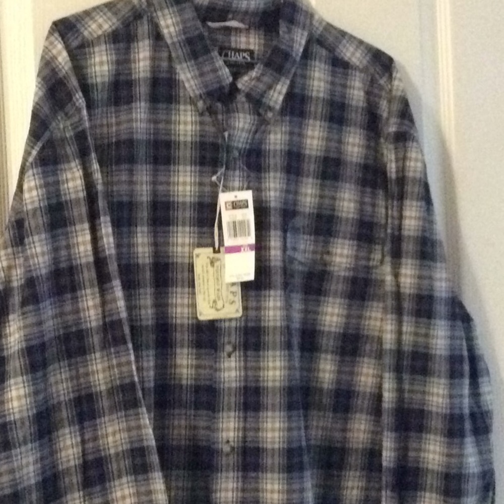NWT Men’s CHAPS vintage wash blue plaid shirt XXL